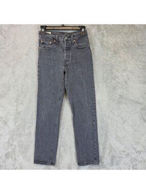 Levis Premium 501 Straight Jeans Womens 24 Gray Charcoal High Rise Stretch Denim